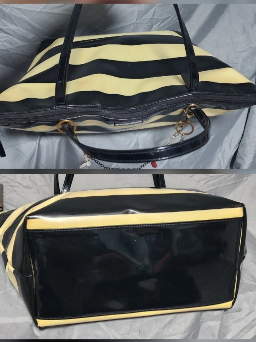 Kate Spade Large Black & Ivory Striped Tote Bag Purse Pool Bag
